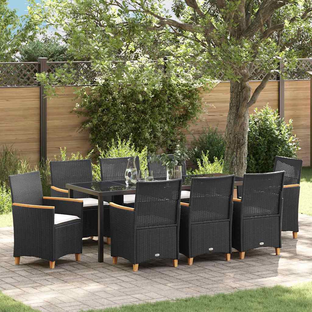 Tuin Eetset 9 Pcs Zwart Poly Rattan