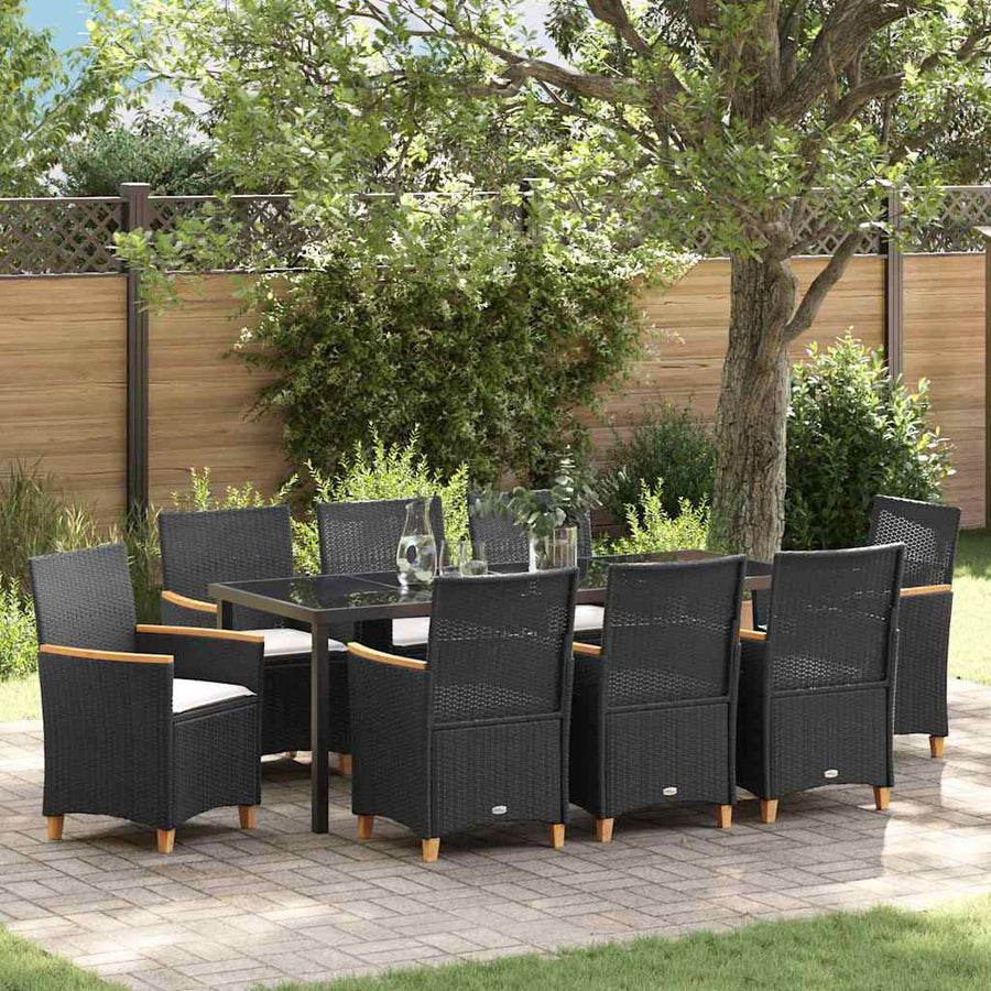 Tuin Eetset 9 Pcs Zwart Poly Rattan