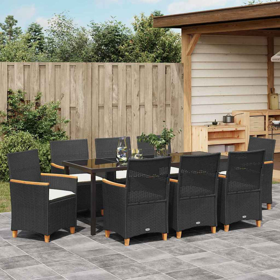 Tuin Eetset 9 Pcs Zwart Poly Rattan