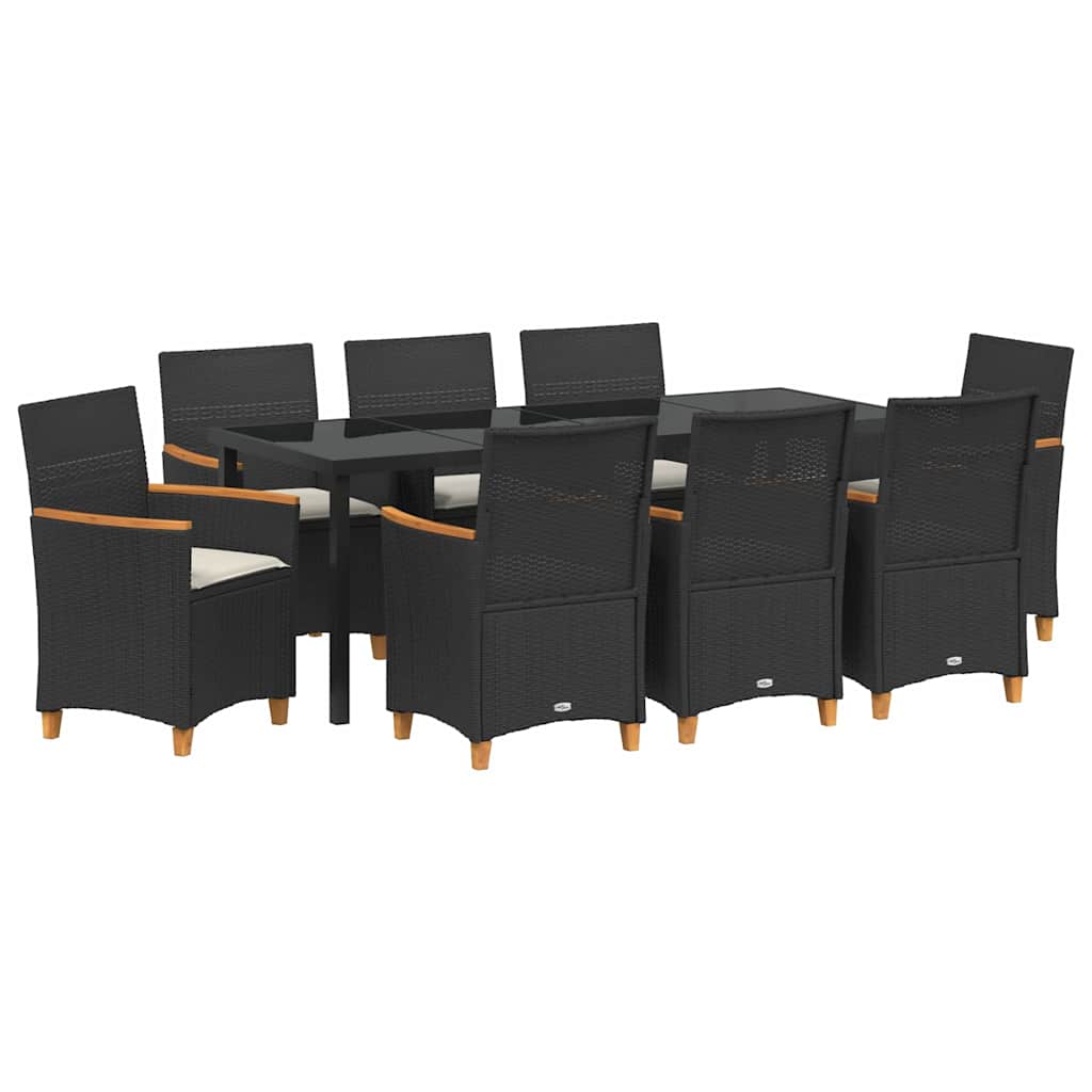 Tuin Eetset 9 Pcs Zwart Poly Rattan