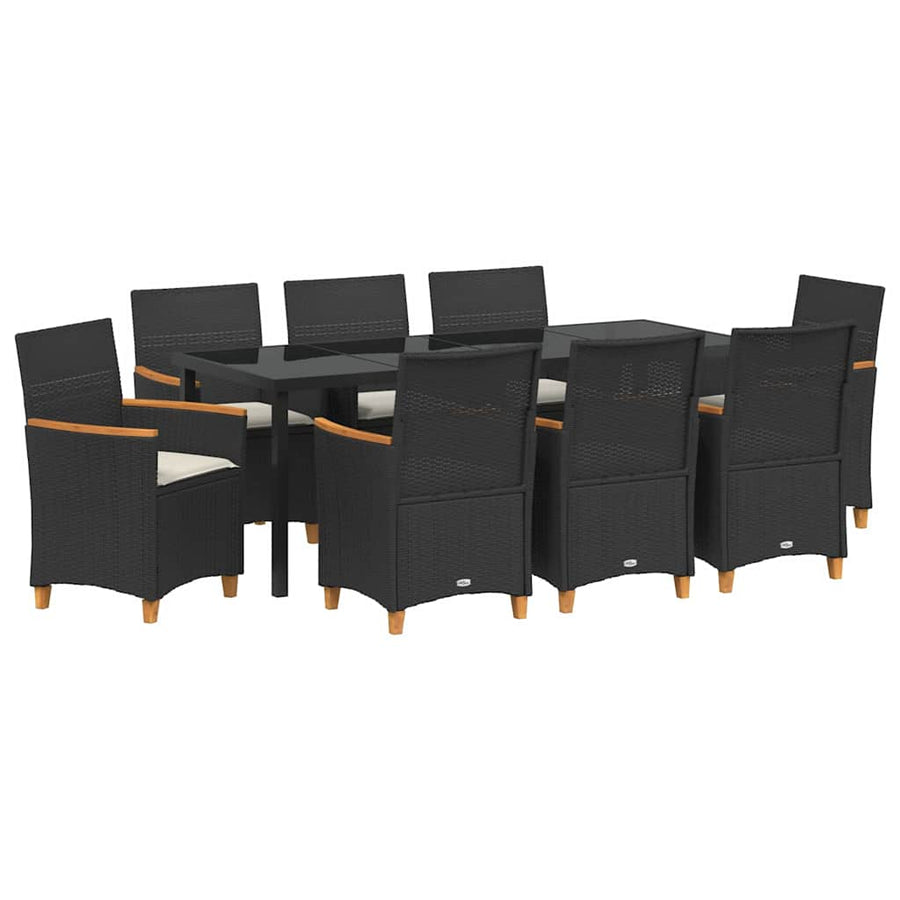 Tuin Eetset 9 Pcs Zwart Poly Rattan