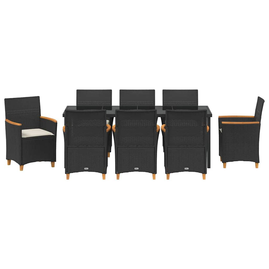 Tuin Eetset 9 Pcs Zwart Poly Rattan
