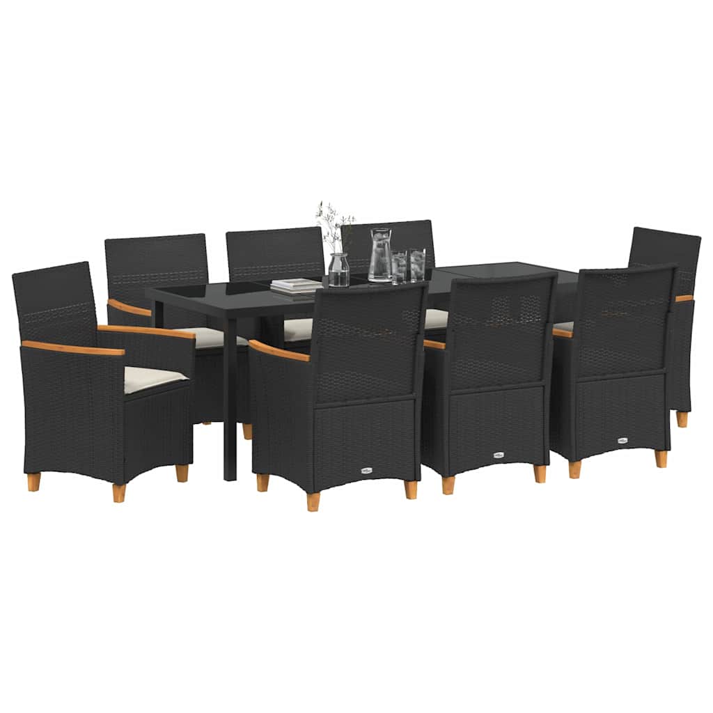Tuin Eetset 9 Pcs Zwart Poly Rattan