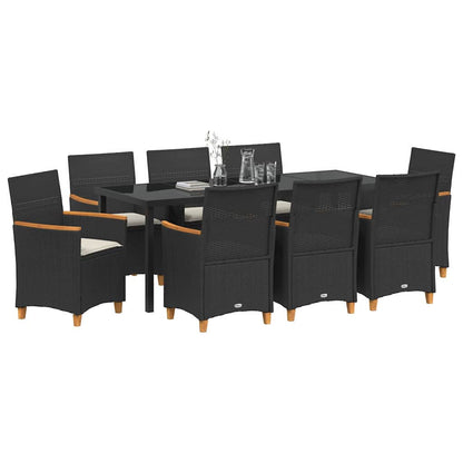 Tuin Eetset 9 Pcs Zwart Poly Rattan