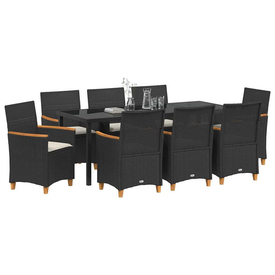 Tuin Eetset 9 Pcs Zwart Poly Rattan
