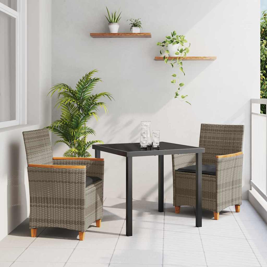 Tuin eettafelset 3 pcs Grijs poly rattan
