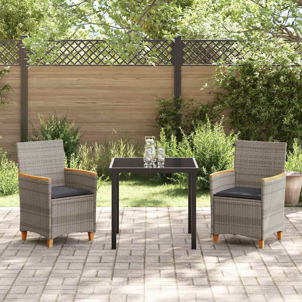 Tuin eettafelset 3 pcs Grijs poly rattan