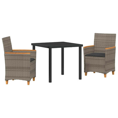 Tuin eettafelset 3 pcs Grijs poly rattan