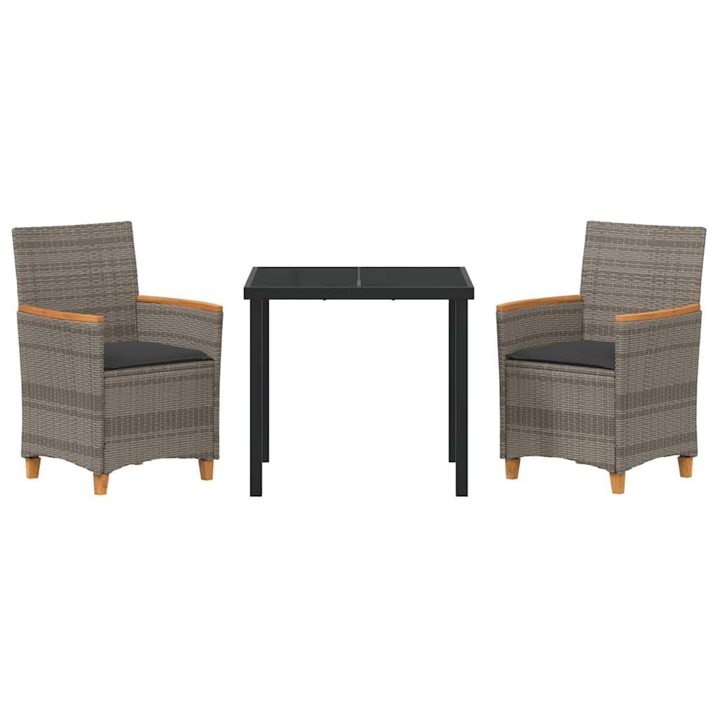 Tuin eettafelset 3 pcs Grijs poly rattan
