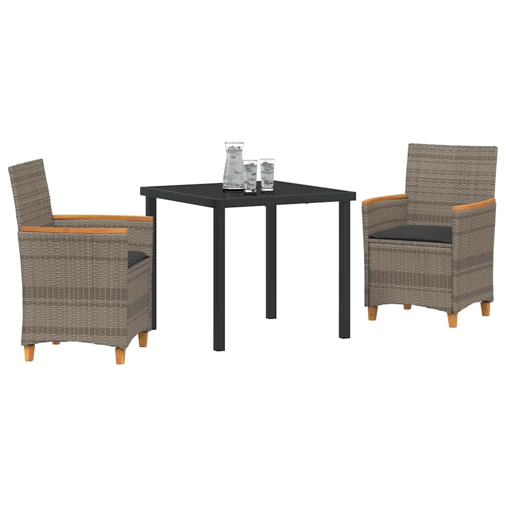 Tuin eettafelset 3 pcs Grijs poly rattan