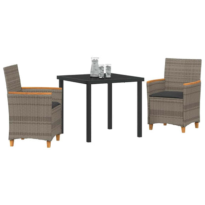 Tuin eettafelset 3 pcs Grijs poly rattan