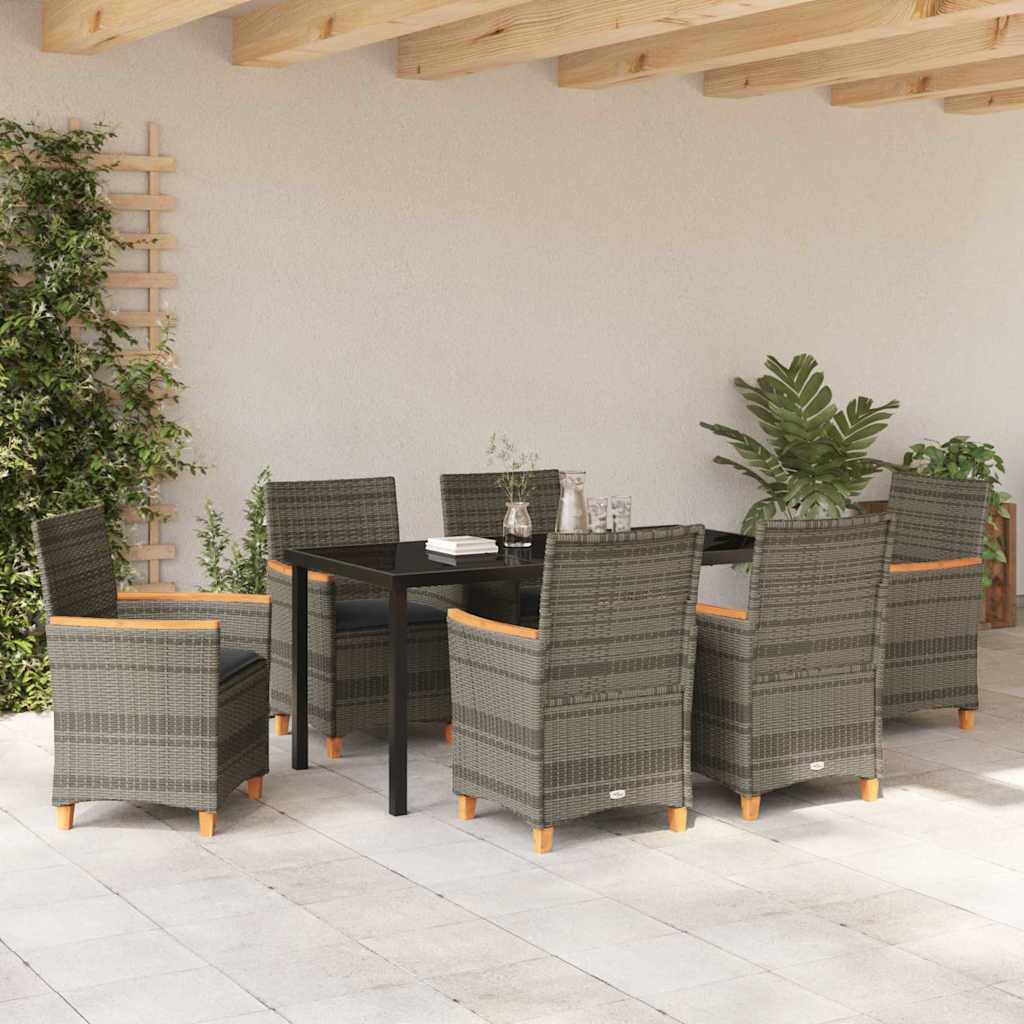 Tuin eettafelset 7 pcs Grijs poly rattan
