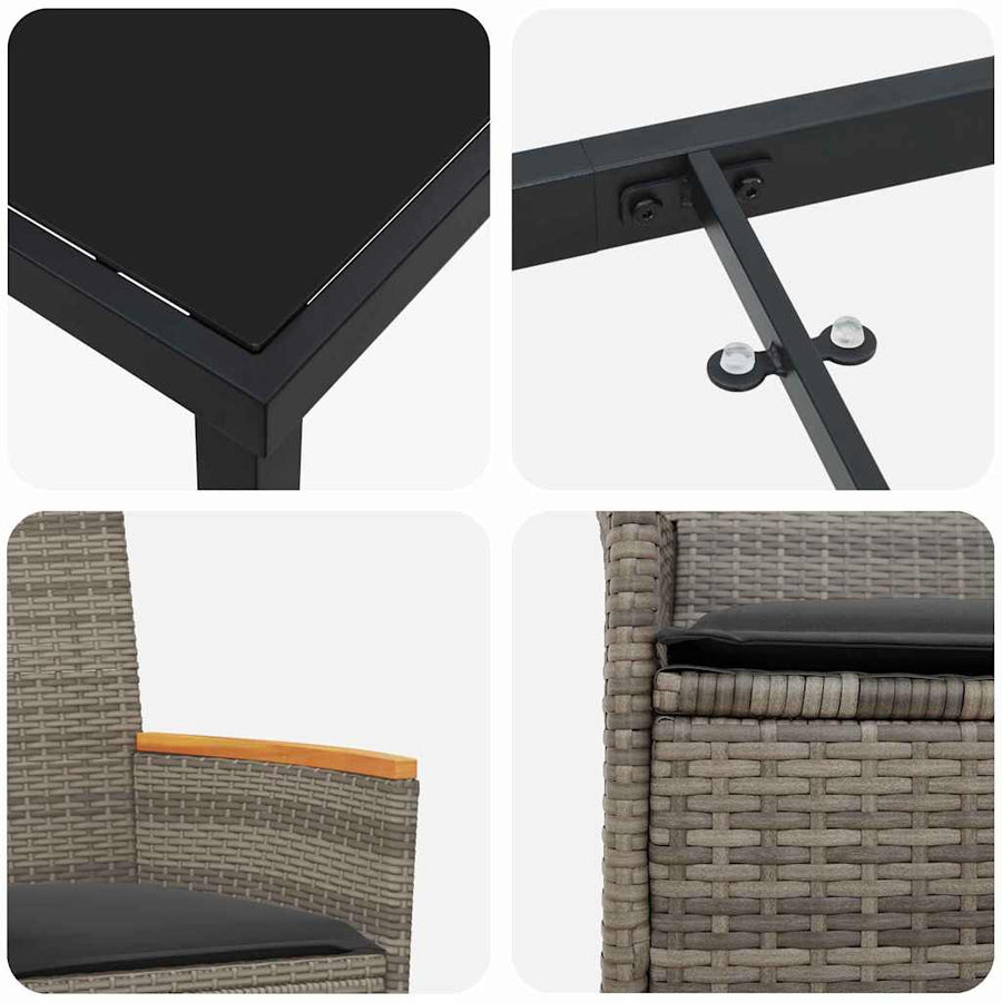 Tuin eettafelset 9 pcs Grijs poly rattan