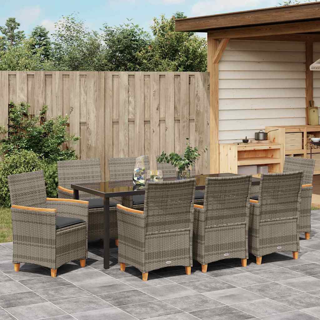 Tuin eettafelset 9 pcs Grijs poly rattan