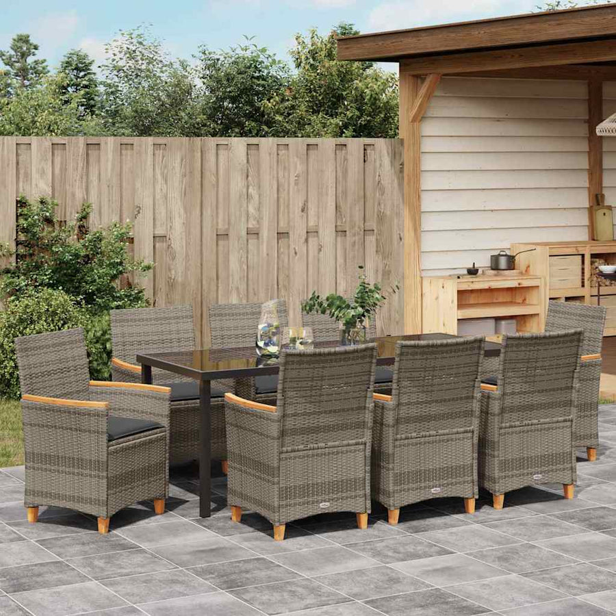 Tuin eettafelset 9 pcs Grijs poly rattan
