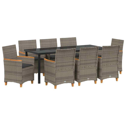 Tuin eettafelset 9 pcs Grijs poly rattan