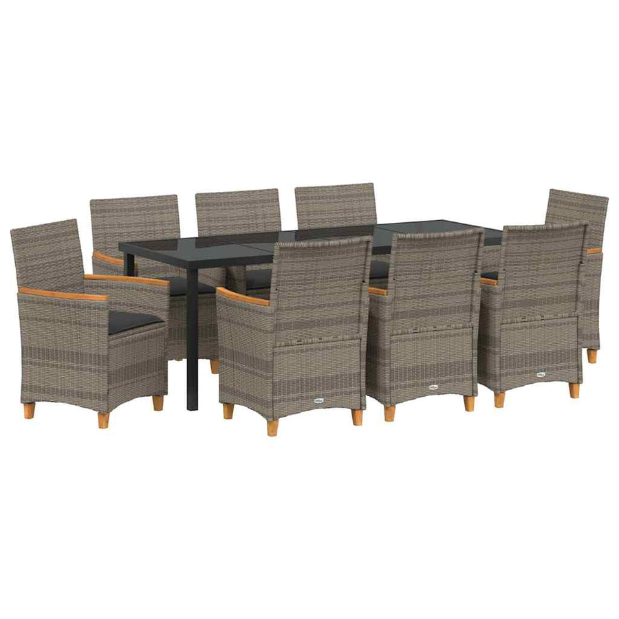 Tuin eettafelset 9 pcs Grijs poly rattan