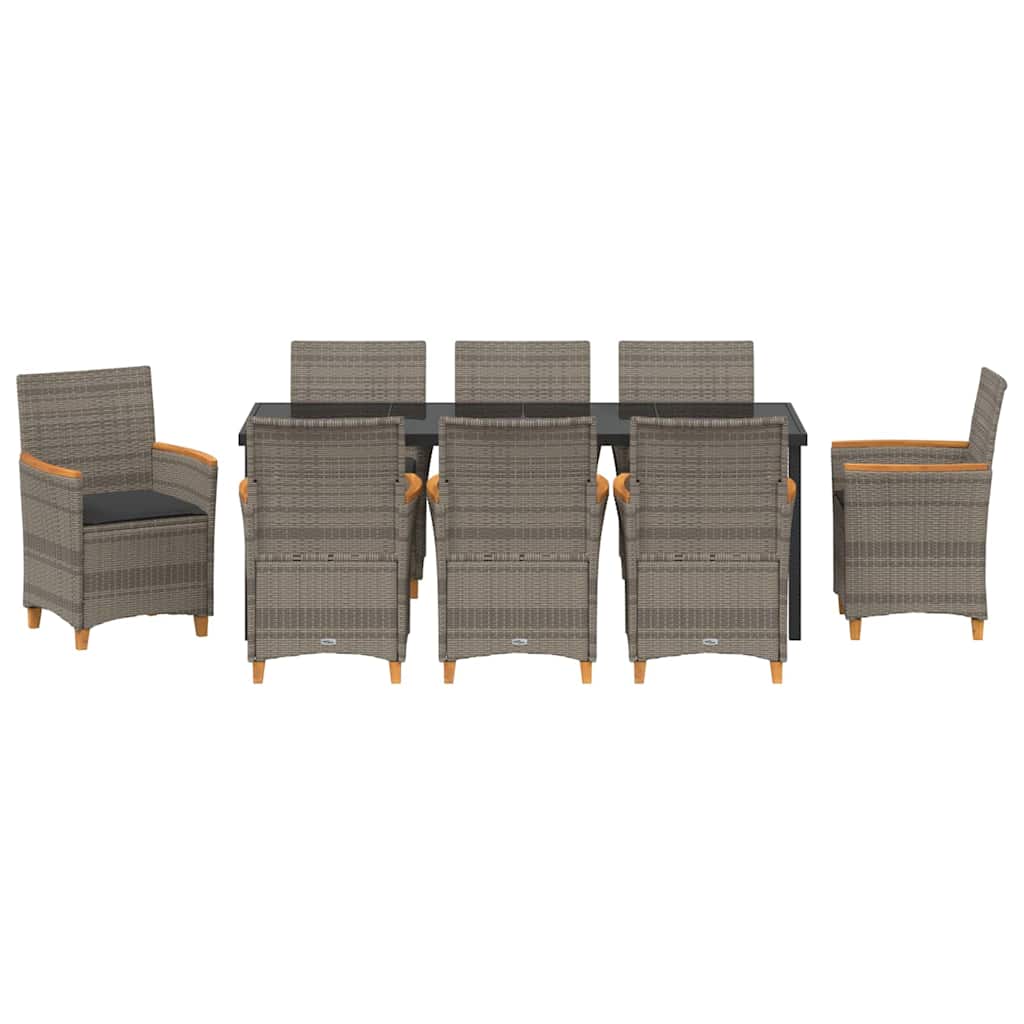 Tuin eettafelset 9 pcs Grijs poly rattan