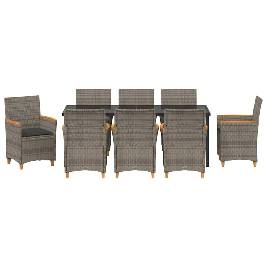 Tuin eettafelset 9 pcs Grijs poly rattan