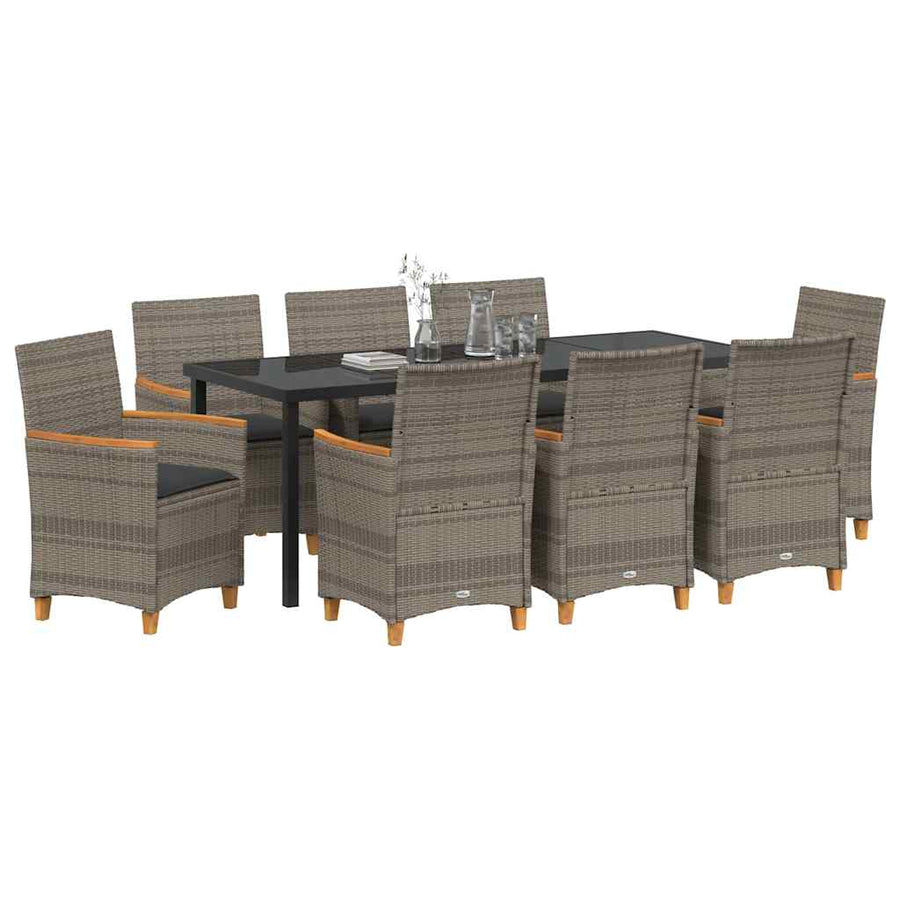 Tuin eettafelset 9 pcs Grijs poly rattan