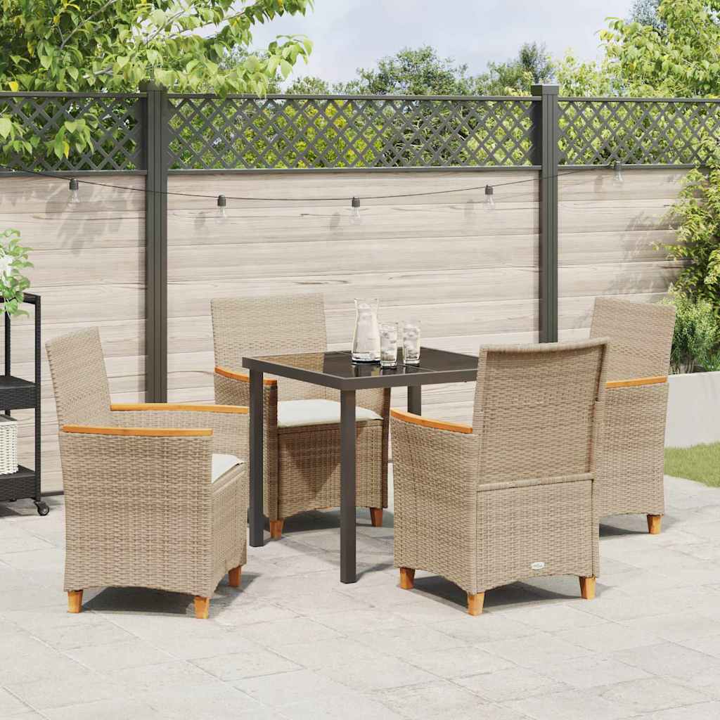 Tuin eettafelset 5 pcs Beige poly rattan