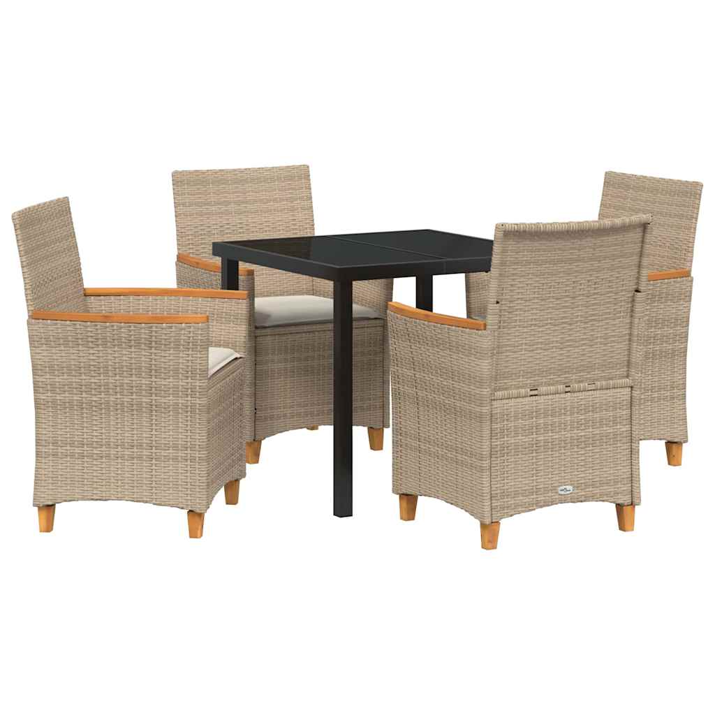 Tuin eettafelset 5 pcs Beige poly rattan