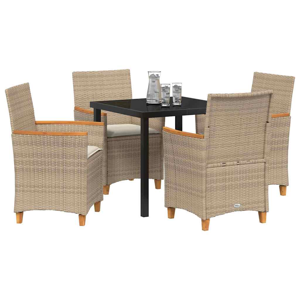 Tuin eettafelset 5 pcs Beige poly rattan