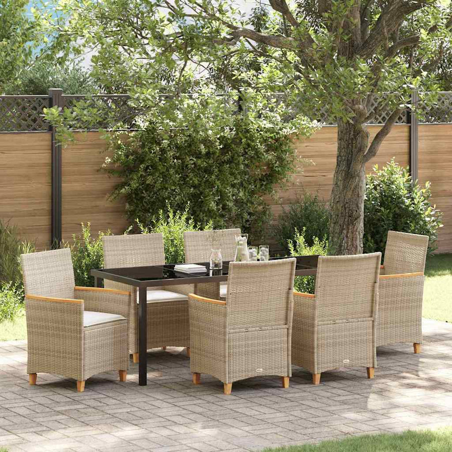 Tuin Eetset 7 pcs Beige poly rattan