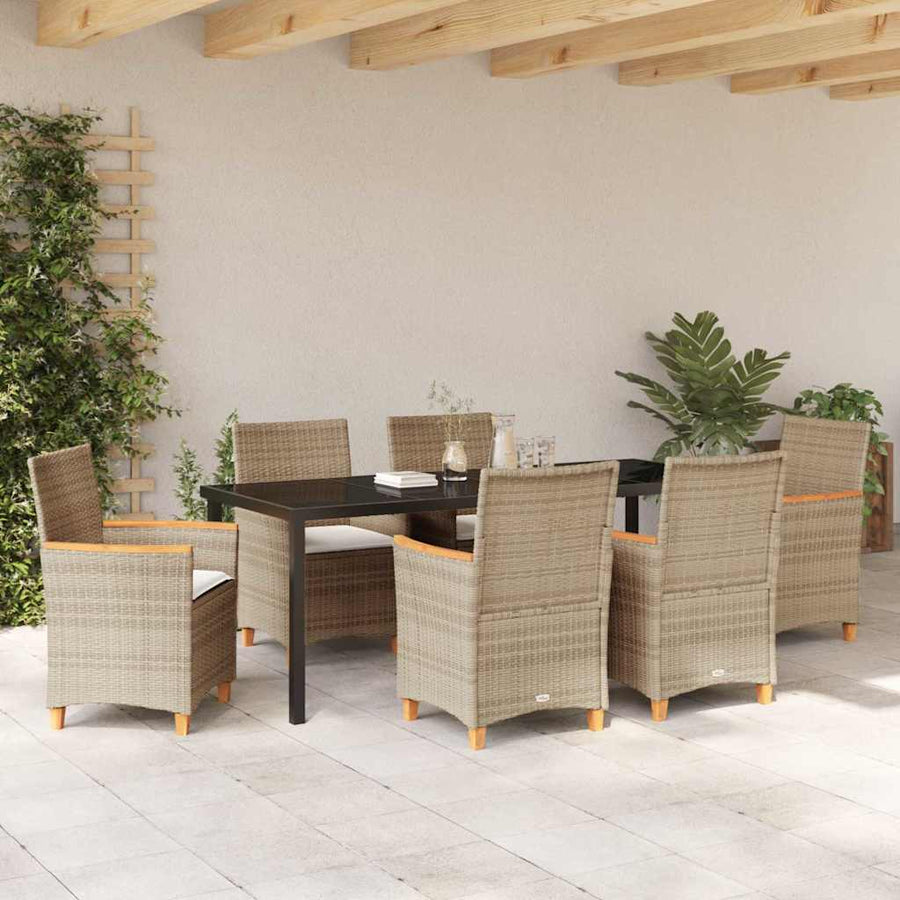 Tuin Eetset 7 pcs Beige poly rattan