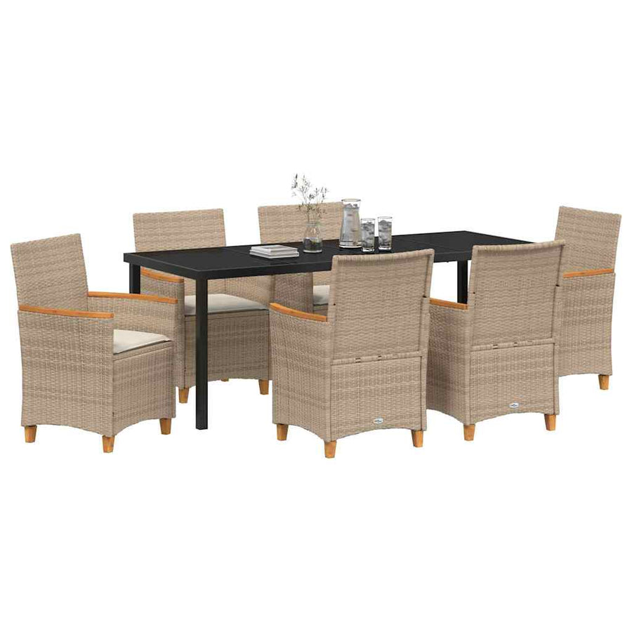 Tuin Eetset 7 pcs Beige poly rattan