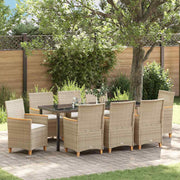 Tuin eettafelset 9-delig poly rattan beige