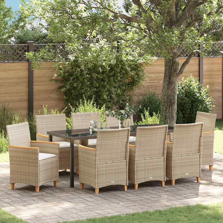 Tuin Eetset 9 pcs Beige poly rattan