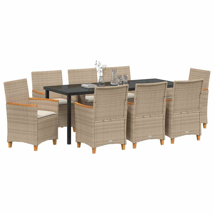 Tuin Eetset 9 pcs Beige poly rattan