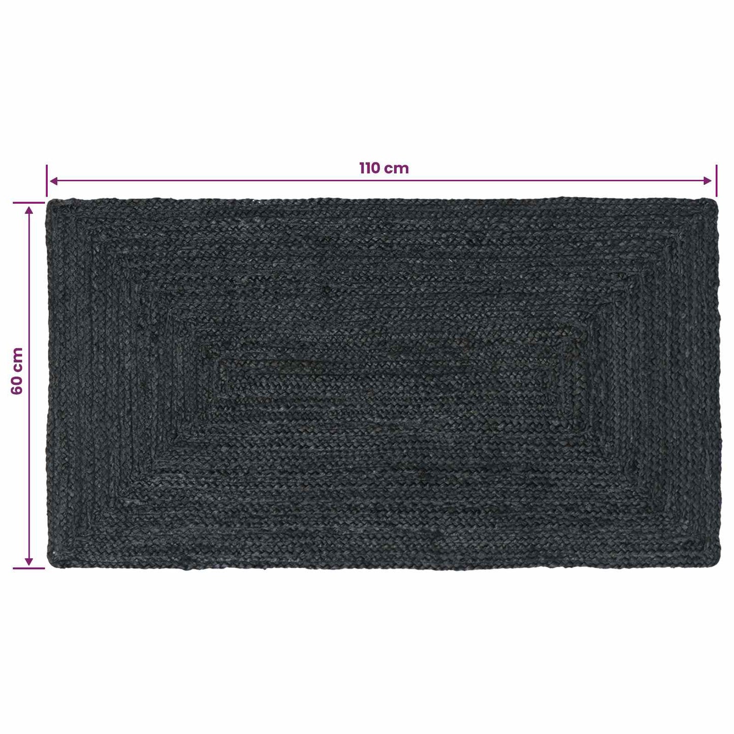 Vloerkleden Rechthoekig Donkergrijs 60 x 110 cm Jute