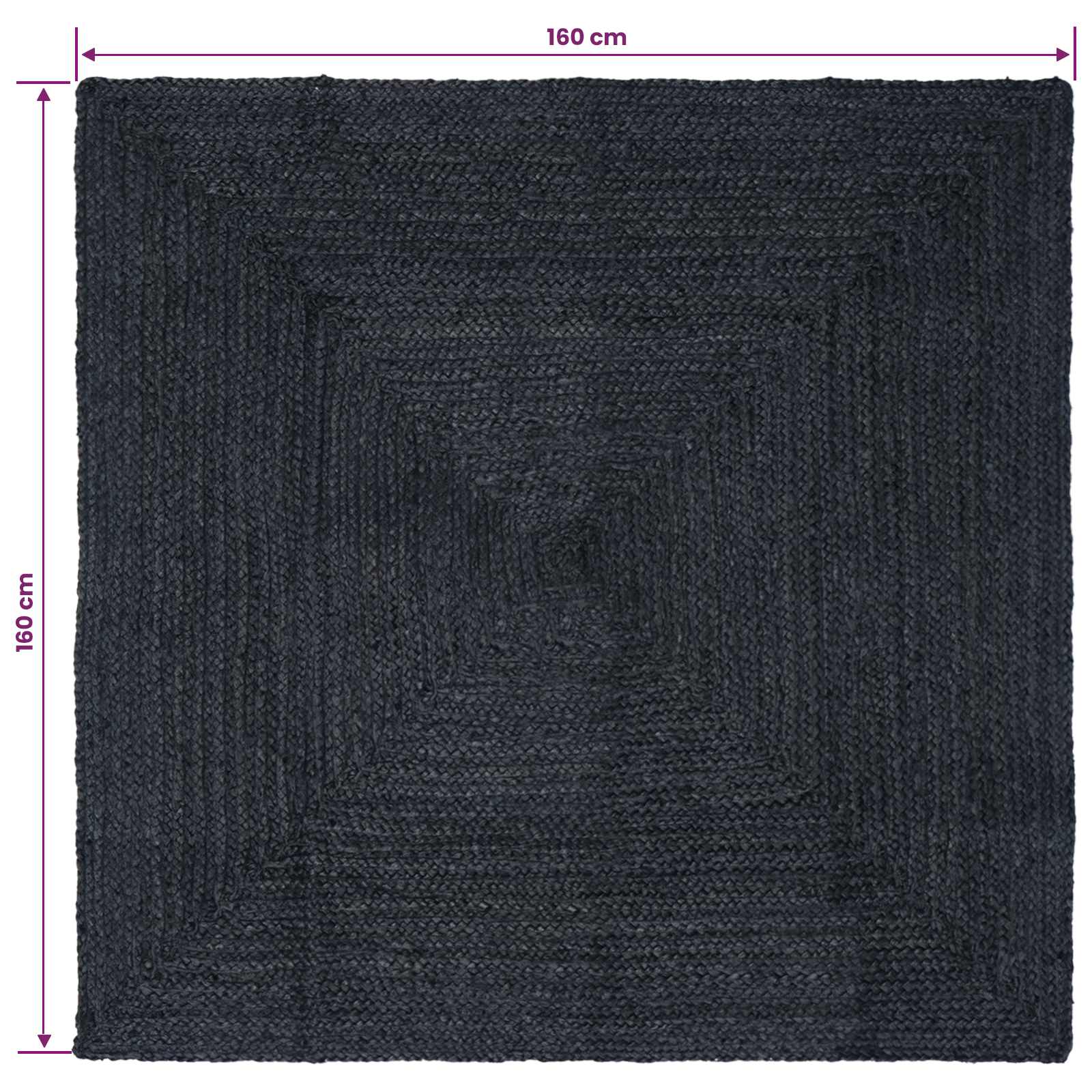 Vloerkleden Vierkant Donkergrijs 160 x 160 cm Jute