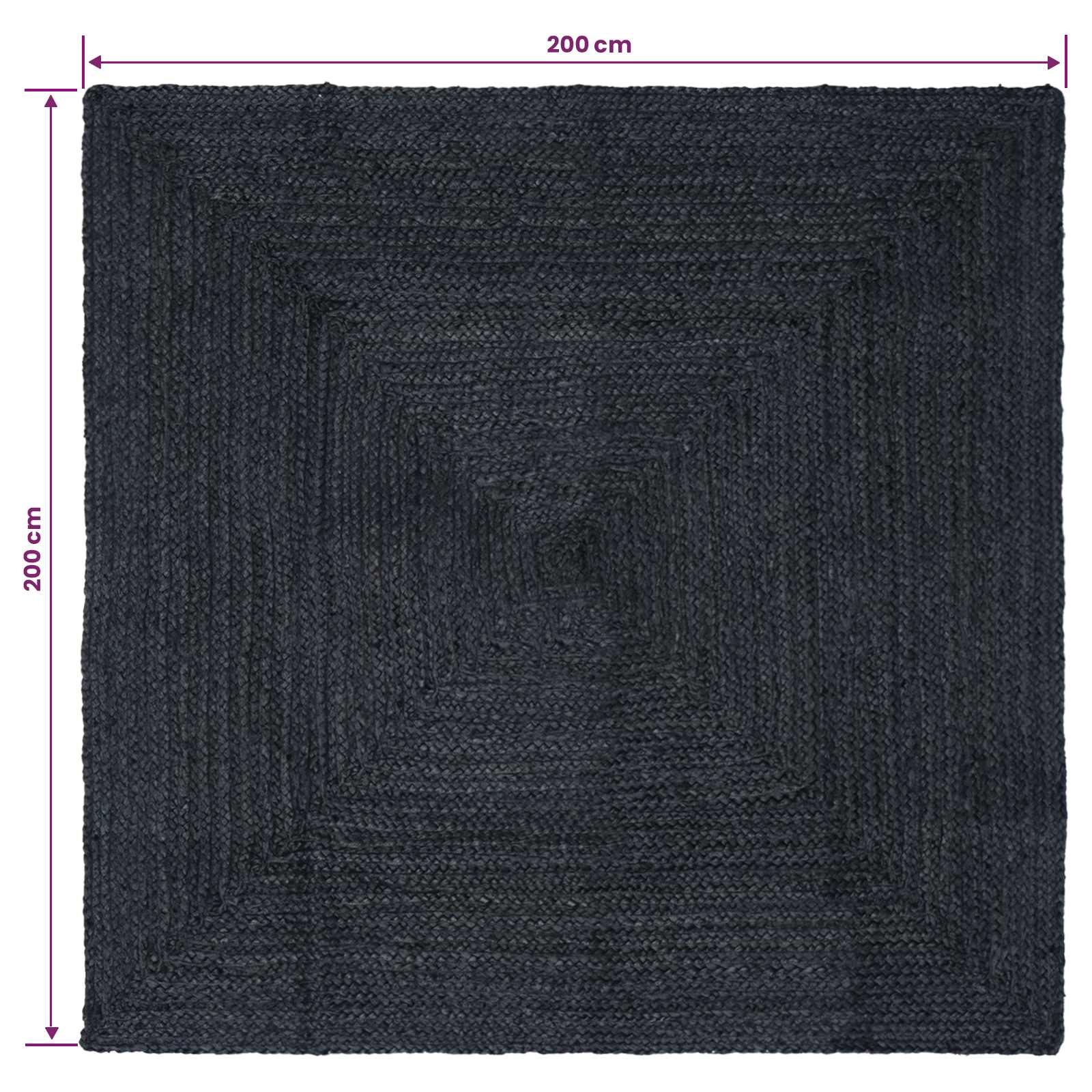Vloerkleden Vierkant Donkergrijs 200 x 200 cm Jute