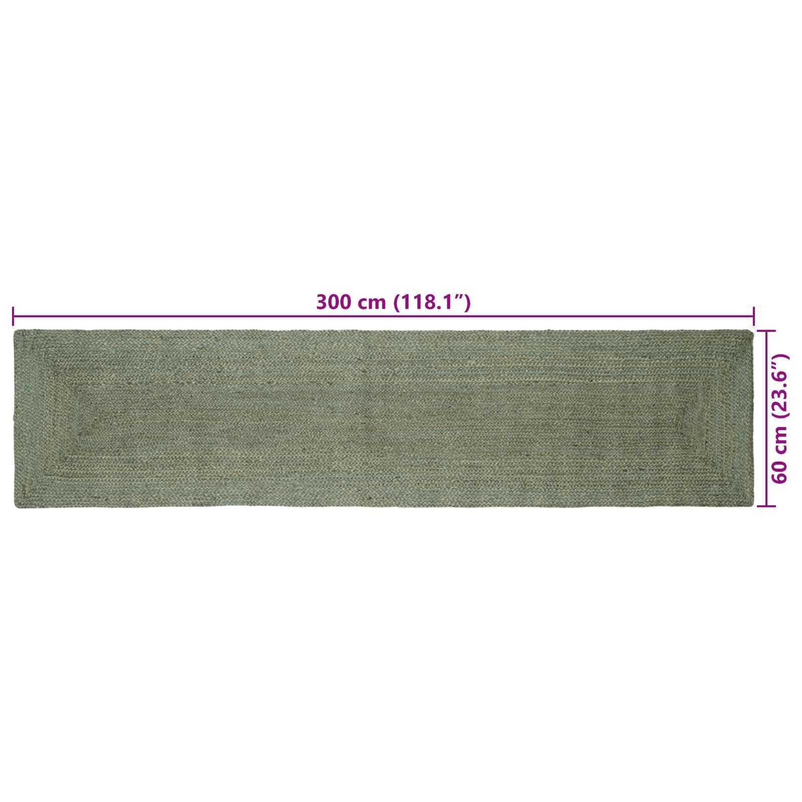 Vloerkleden Rechthoekig Olijfgroen 60 x 300 cm Jute