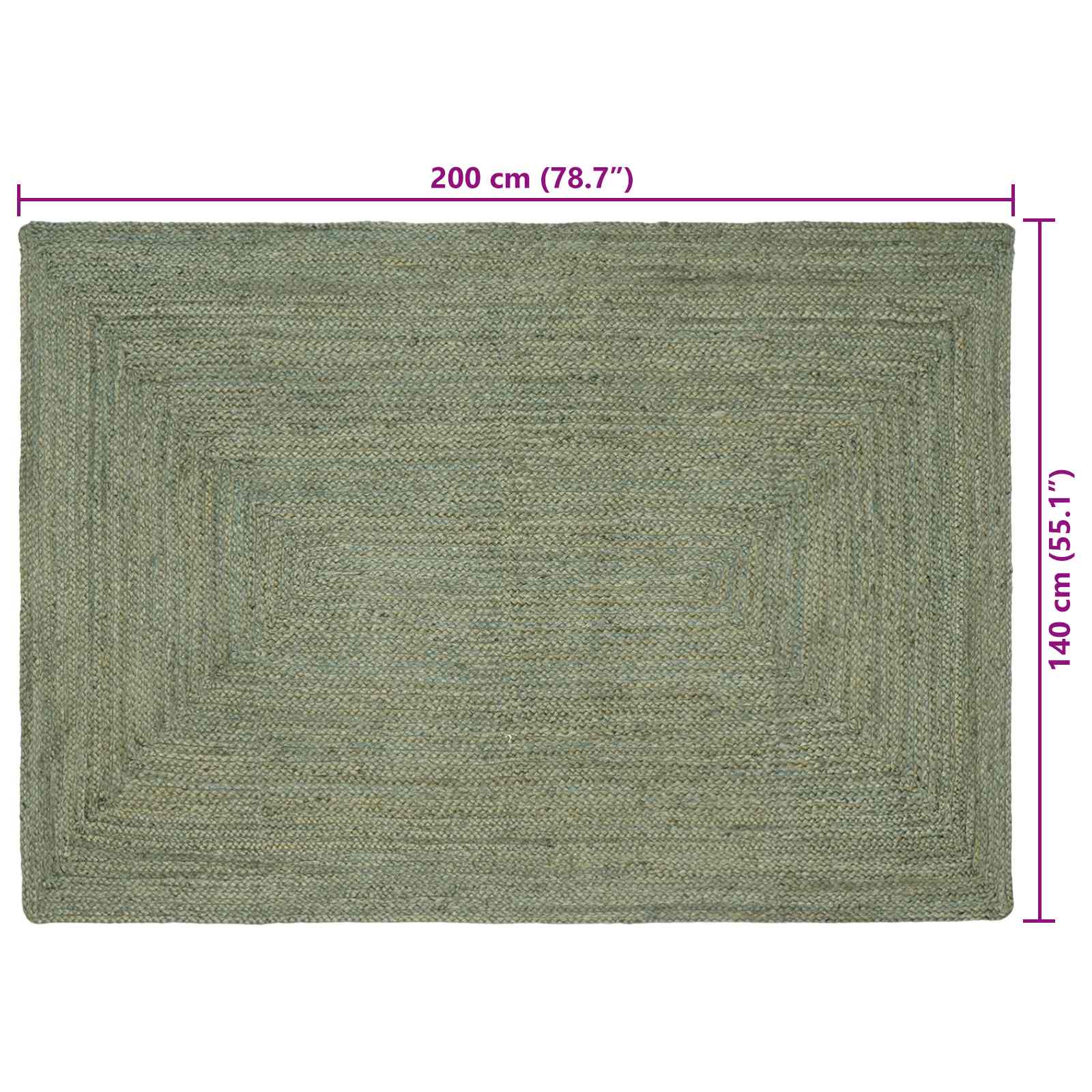Vloerkleden Rechthoekig Olijfgroen 140 x 200 cm Jute