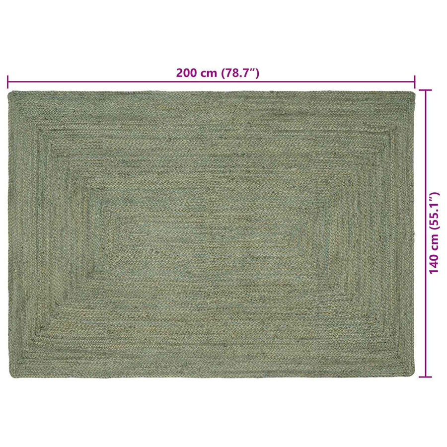 Vloerkleden Rechthoekig Olijfgroen 140 x 200 cm Jute