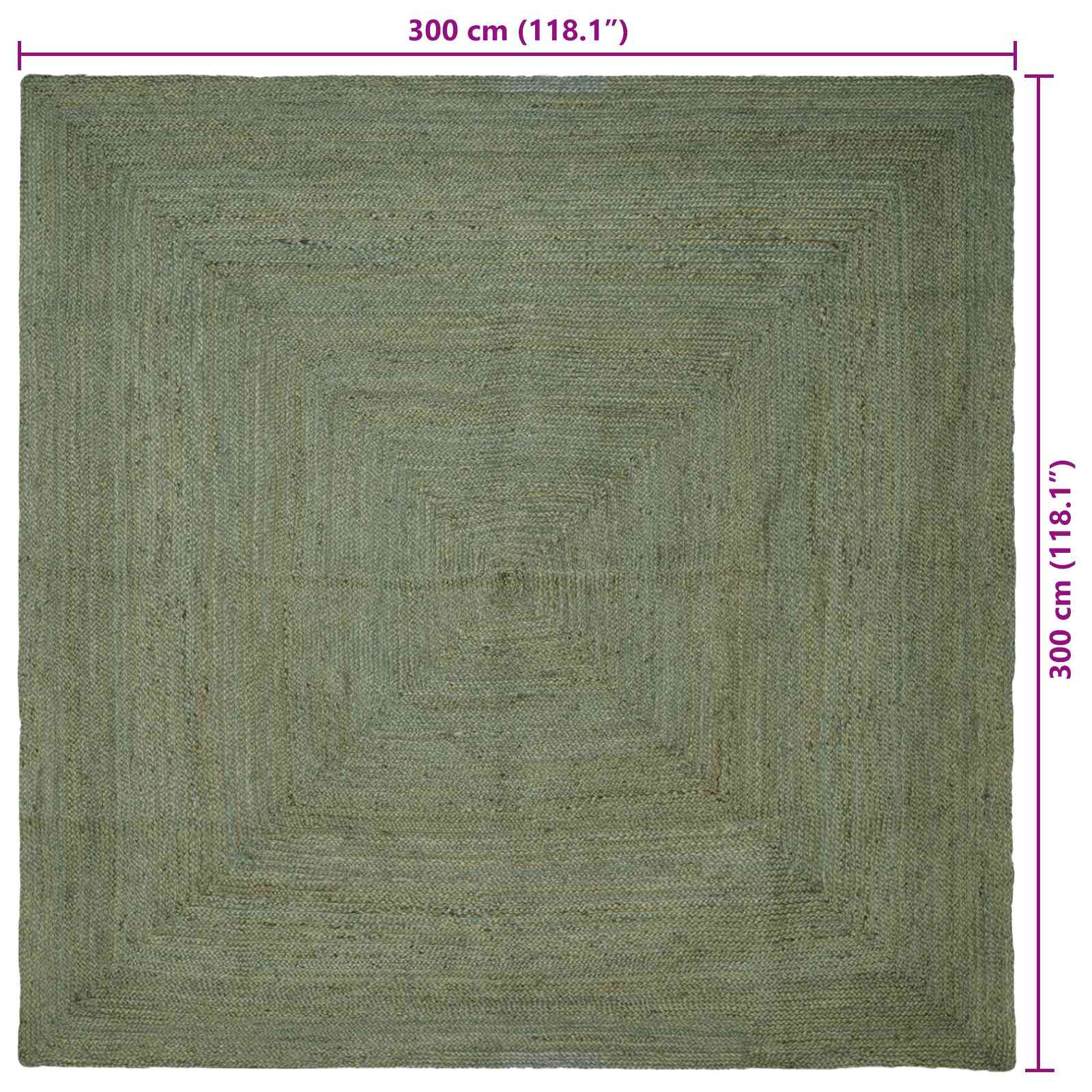 Vloerkleden Vierkant Olijfgroen 300 x 300 cm Jute