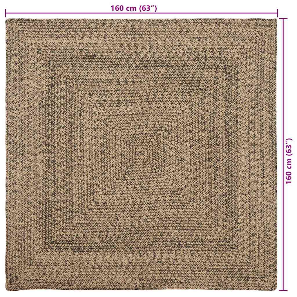 Vloerkleden Vierkant Naturel en Zwart 160 x 160 cm Jute