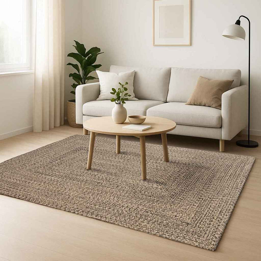 Tapijt Naturel en zwart 300 x 300 cm Jute