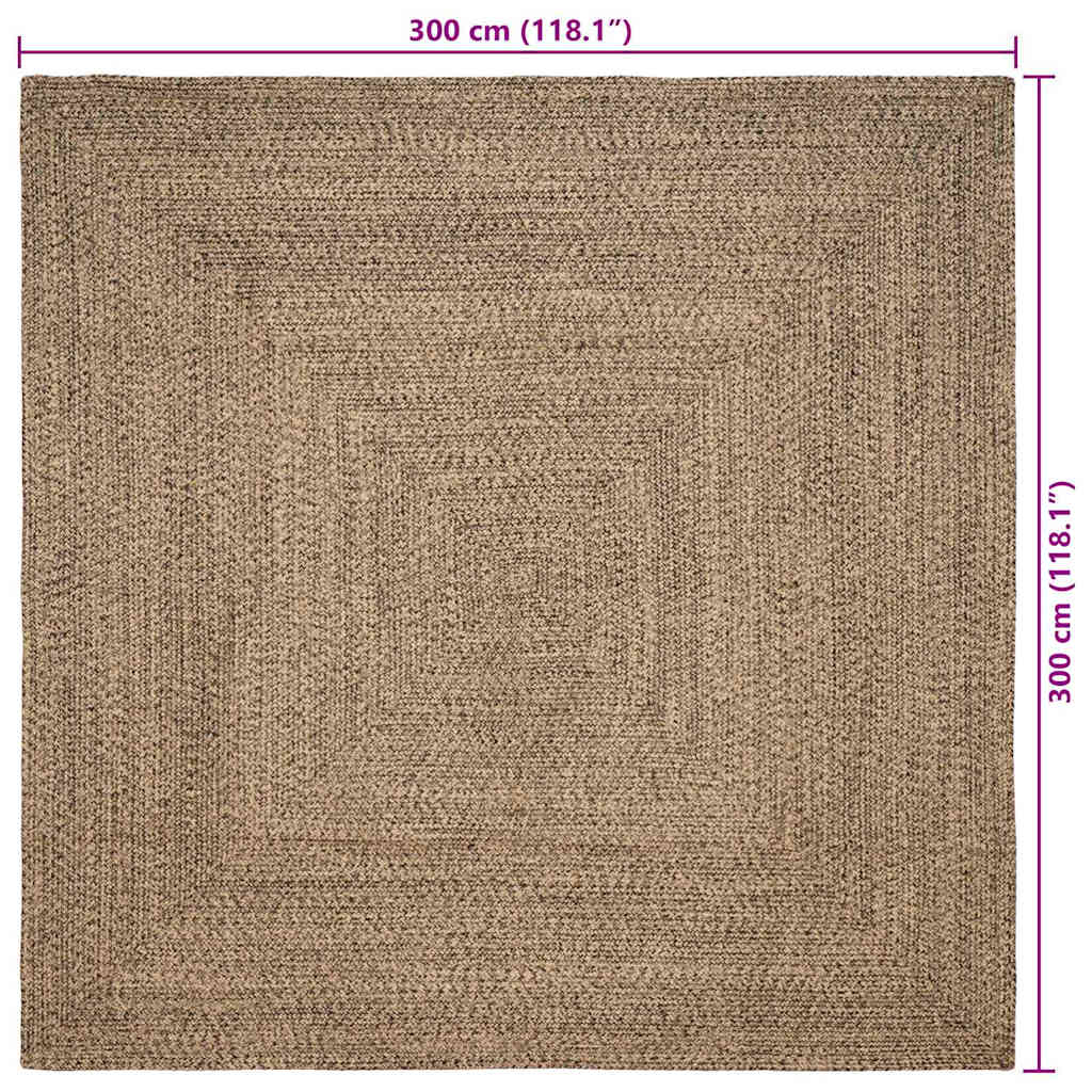Tapijt Naturel en zwart 300 x 300 cm Jute