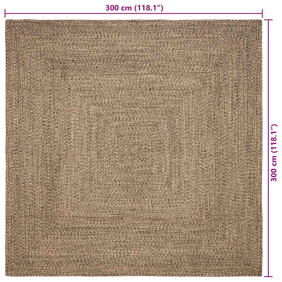Tapijt Naturel en zwart 300 x 300 cm Jute