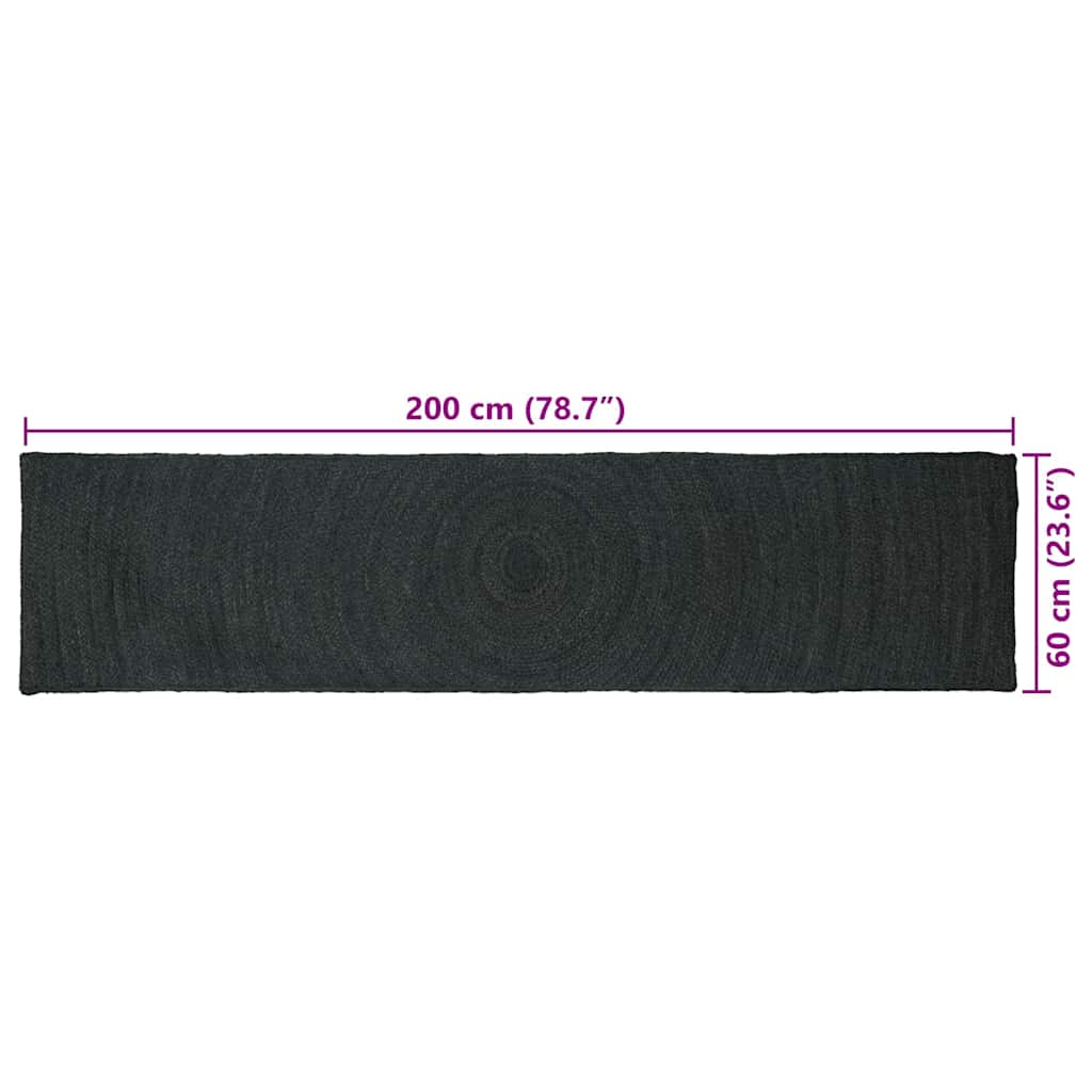 Vloerkleed Jute 60 x 200 cm Donkergrijs