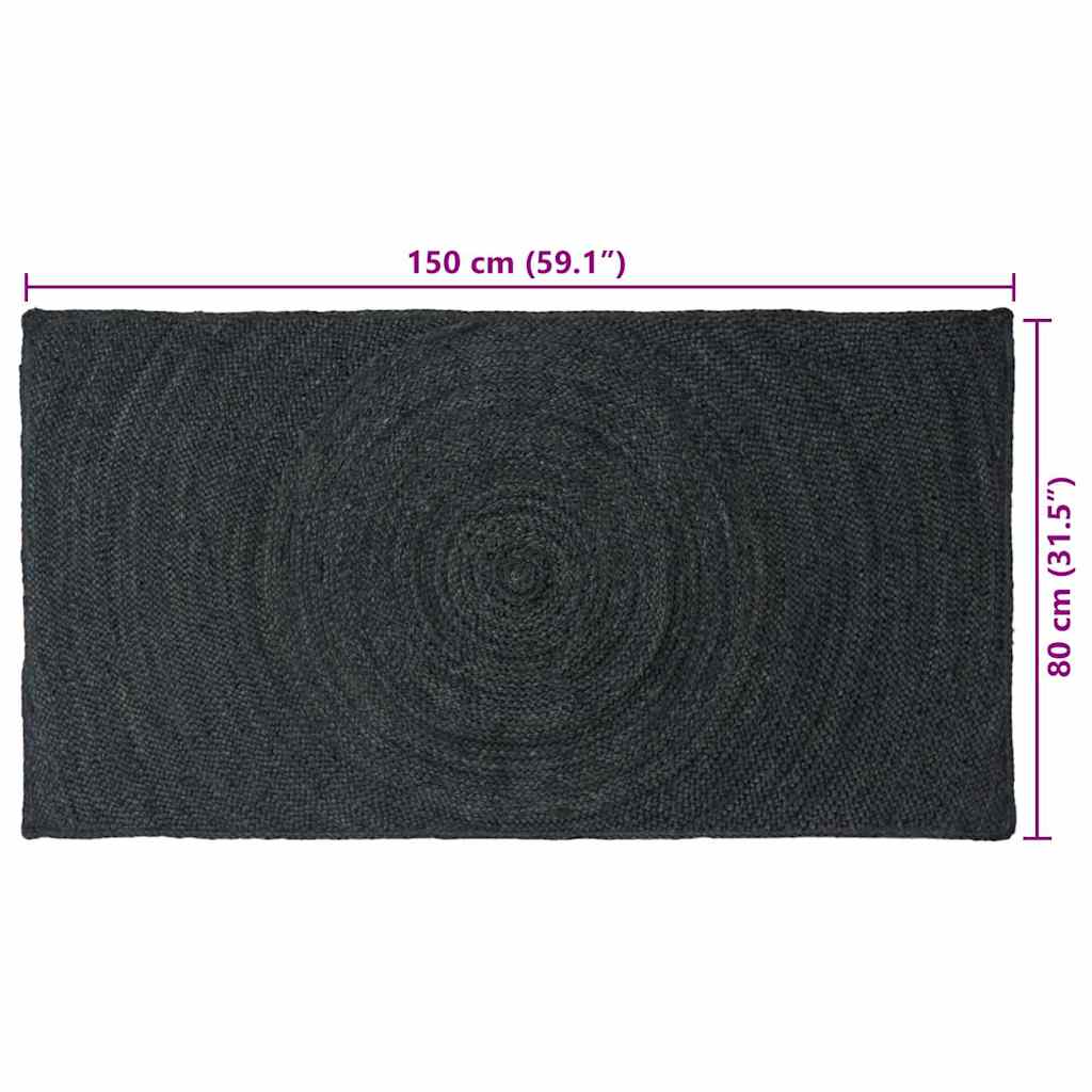 Vloerkleed Jute 80 x 150 cm Donkergrijs