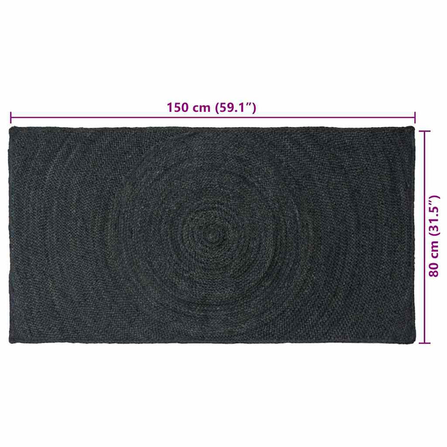Vloerkleed Jute 80 x 150 cm Donkergrijs