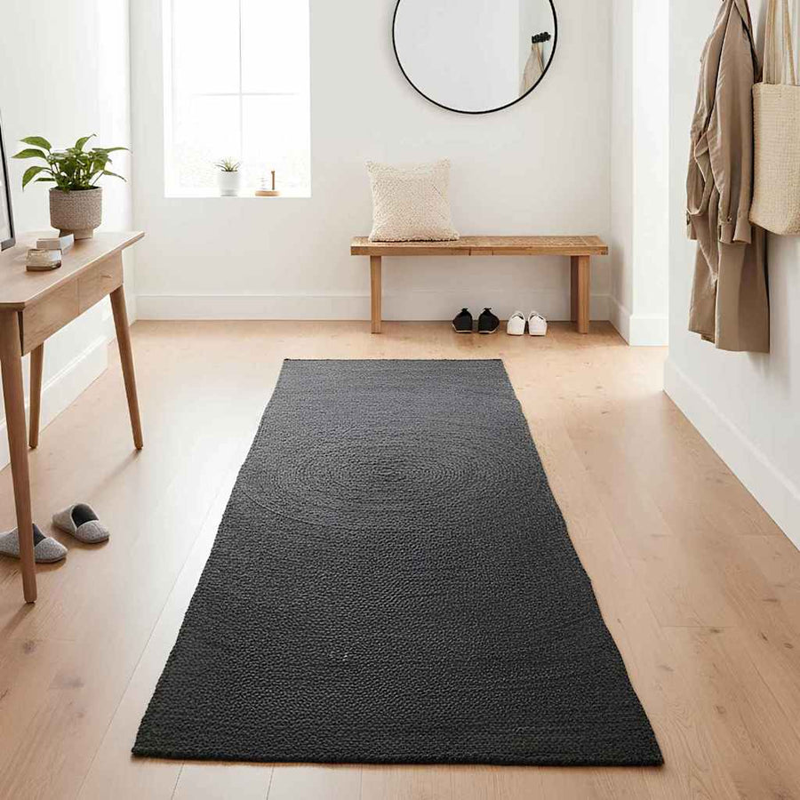Vloerkleed Jute 80 x 200 cm Donkergrijs