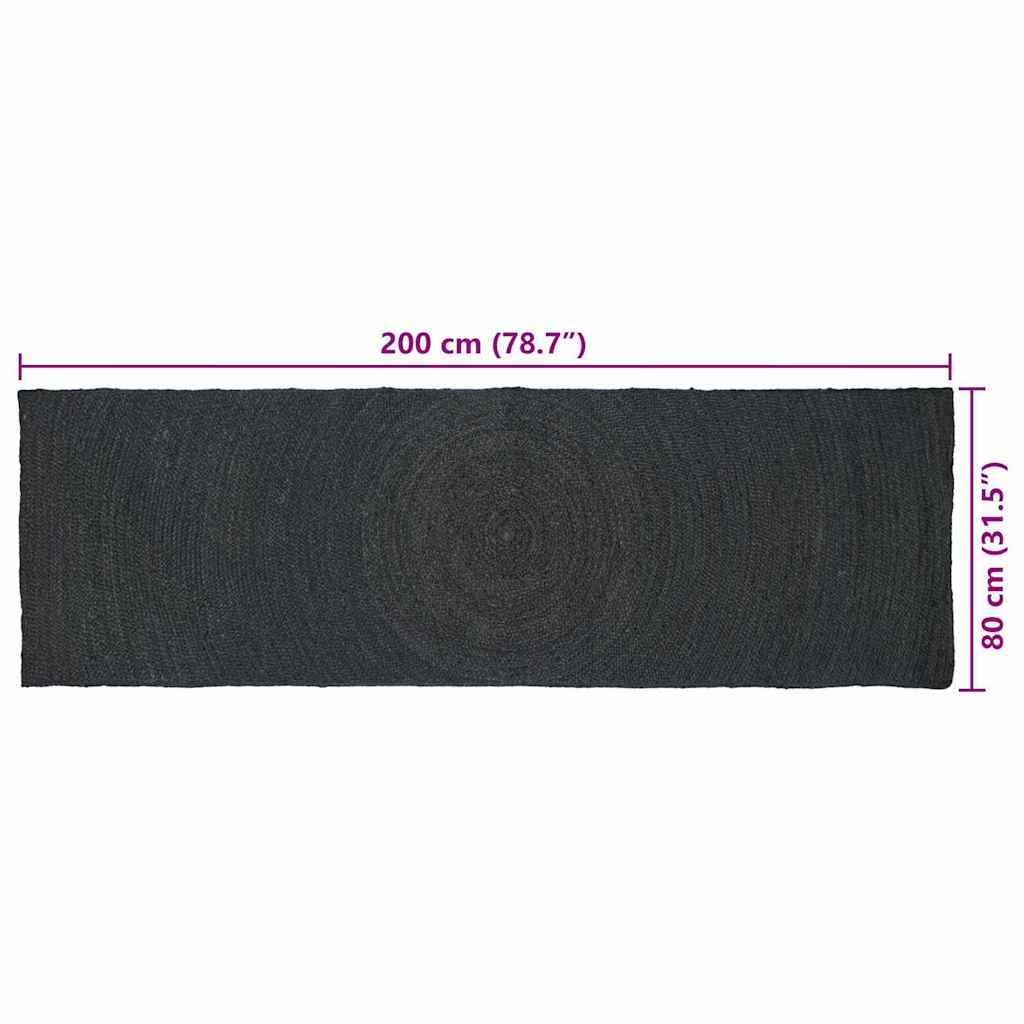 Vloerkleed Jute 80 x 200 cm Donkergrijs