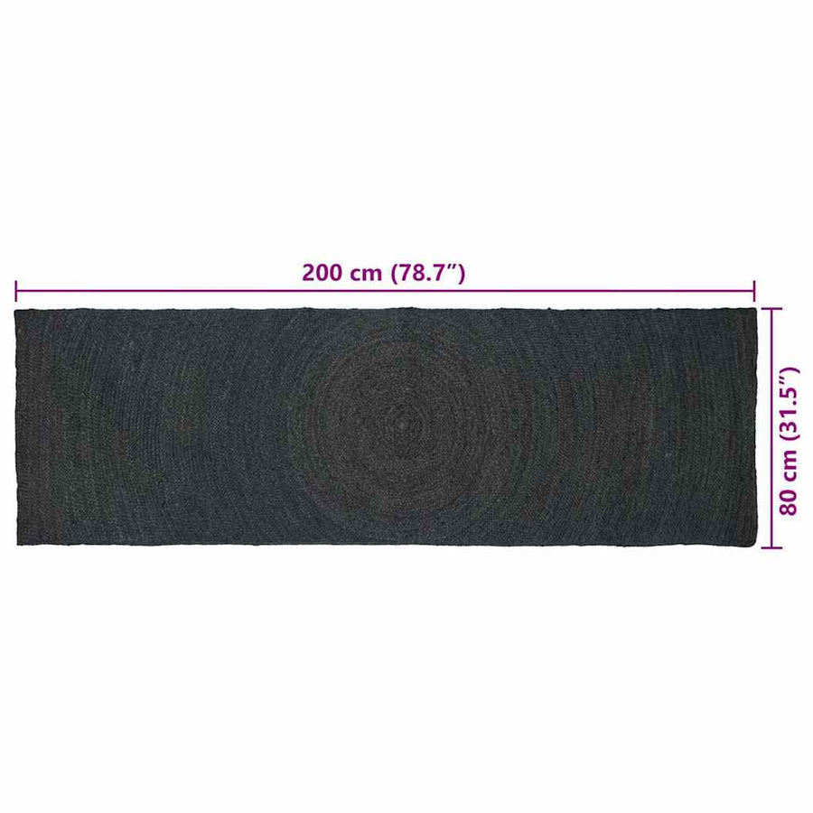 Vloerkleed Jute 80 x 200 cm Donkergrijs